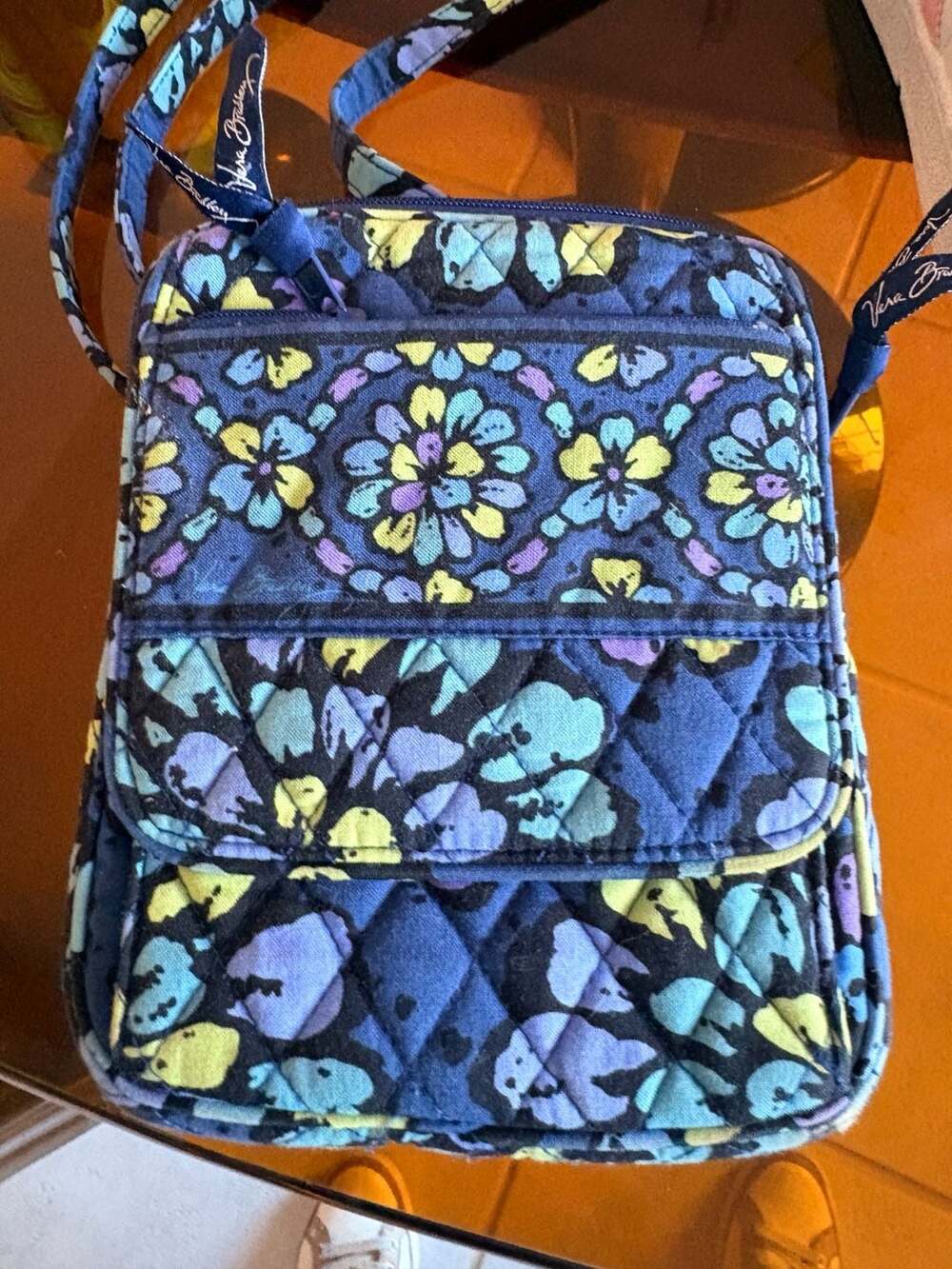 Vera Bradley Quilted Floral Crossbody Bag in Indigo Pop Blue Yellow Purple